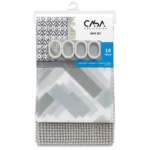 Casa Collection 14 Piece Bath Set – Bath Mat, Shower Curtain & 12 Hooks – Assorted Designs