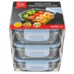 3PC Square Glass Food Container Set – 520ml